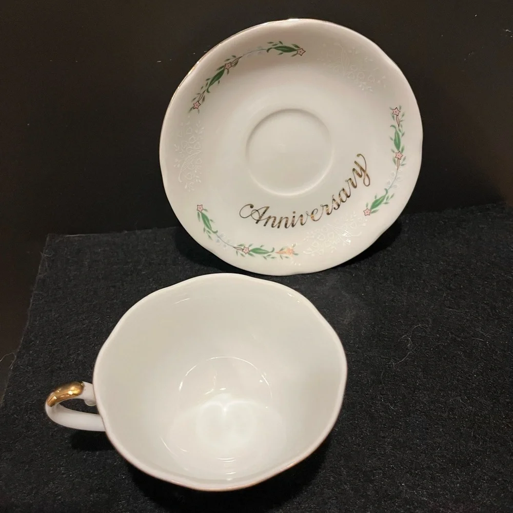 Vintage 1984 Lefton 50th Anniversary Teacup and Saucer Made in Japan